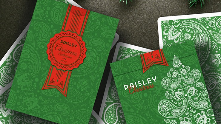 Paisley, Metallic Green with Christmas Gift Box Playing Cards by Dutch Card House Company