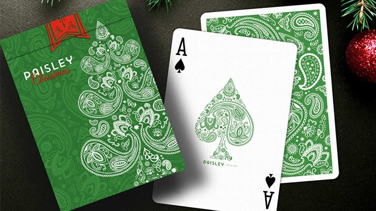Paisley, Metallic Green with Christmas Gift Box Playing Cards by Dutch Card House Company