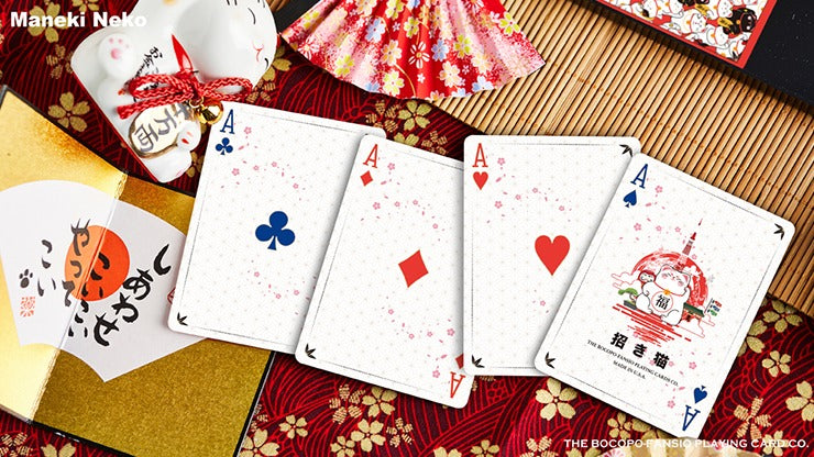 Bicycle Maneki Neko, Red Playing Cards by Bocopo