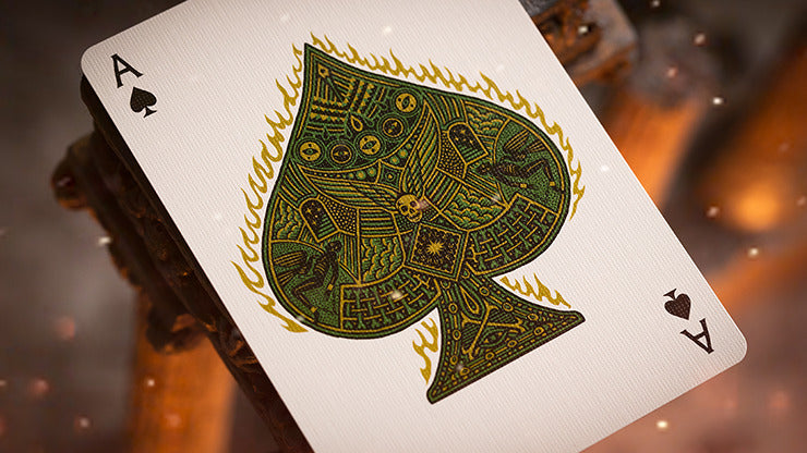 Sacred Fire, Emerald Flare Playing Cards by Riffle Shuffle