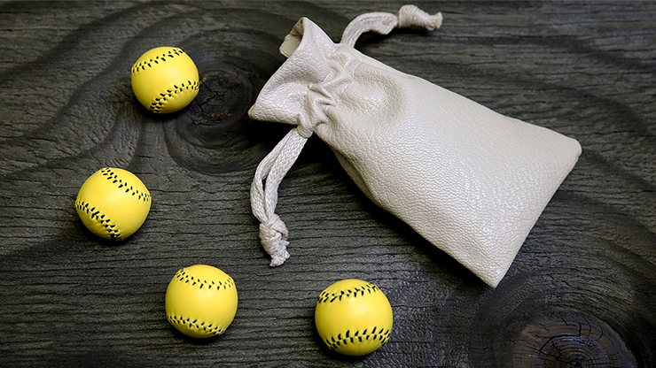 Set of 4 Leather Balls for Cups and Balls, Yellow by Leo Smetsers