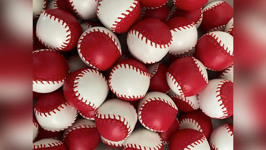 Set of 4 Leather Balls for Cups and Balls, Red and White by Leo Smetsers